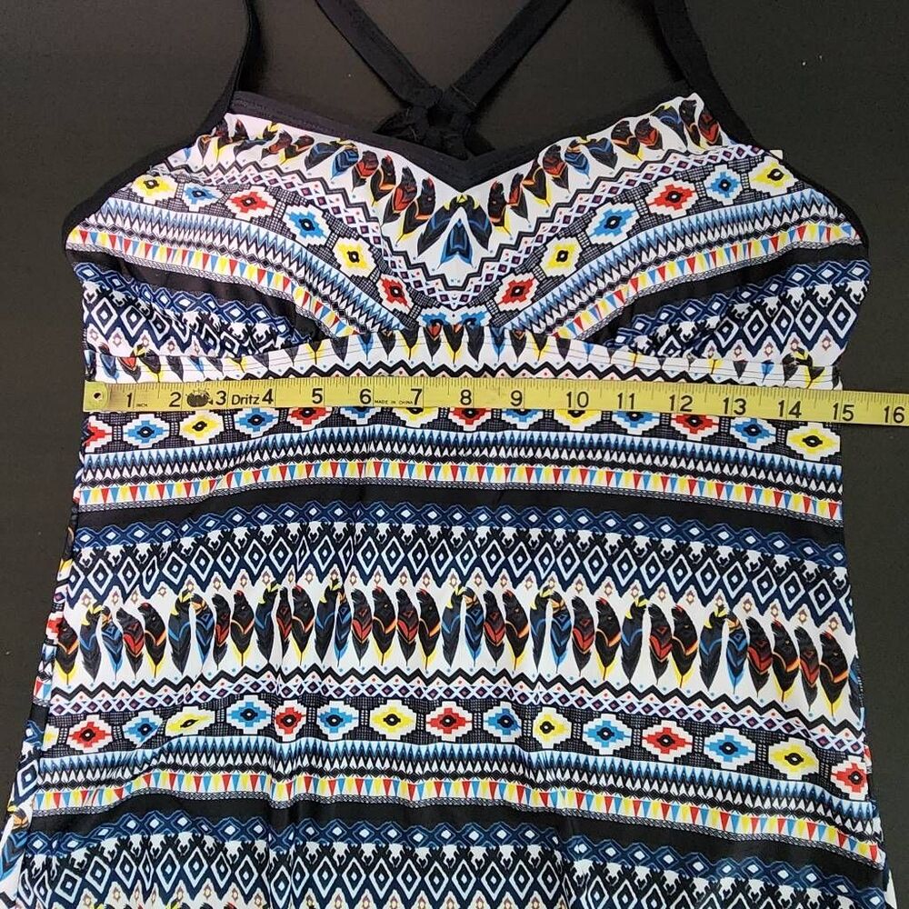 Yonique Feather Print Boho Tankini Top NWT Size Medium Aztec Print Tankini - Picture 10 of 11
